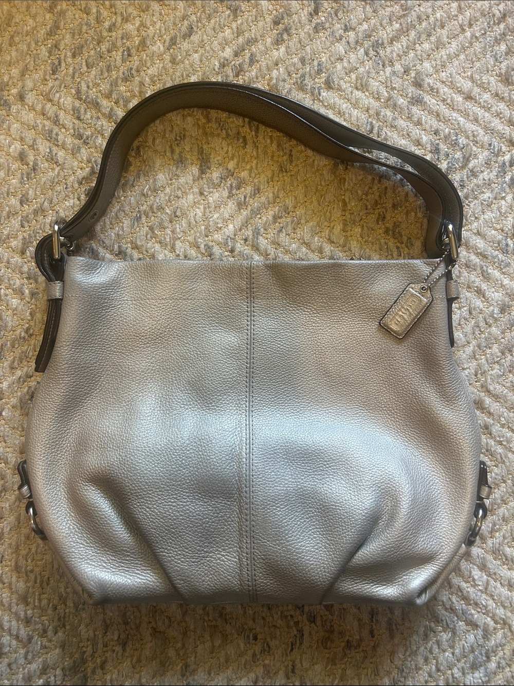 Coach Metallic Silver Leather Shoulder Bag